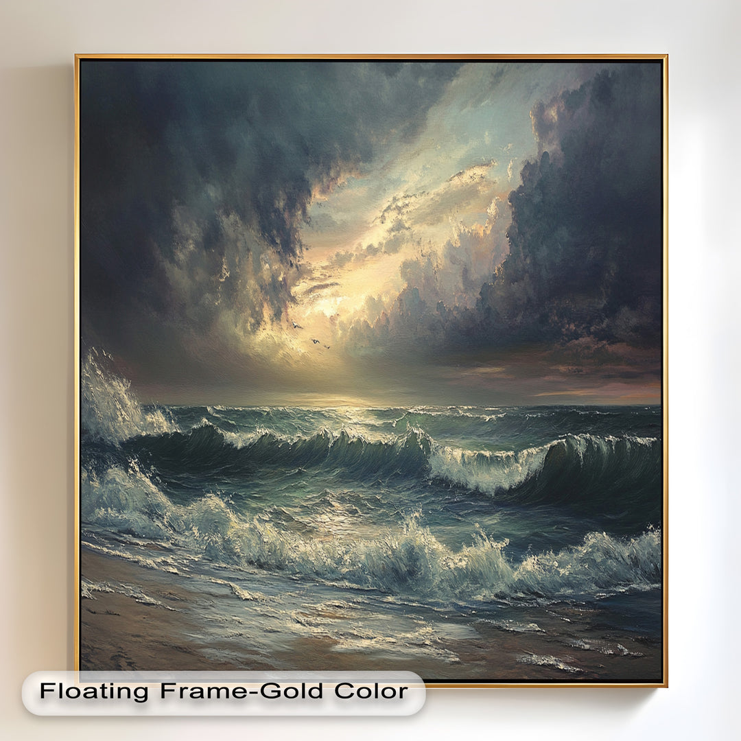Ocean Sunset Wall Art - Storm Seascape Oil Painting