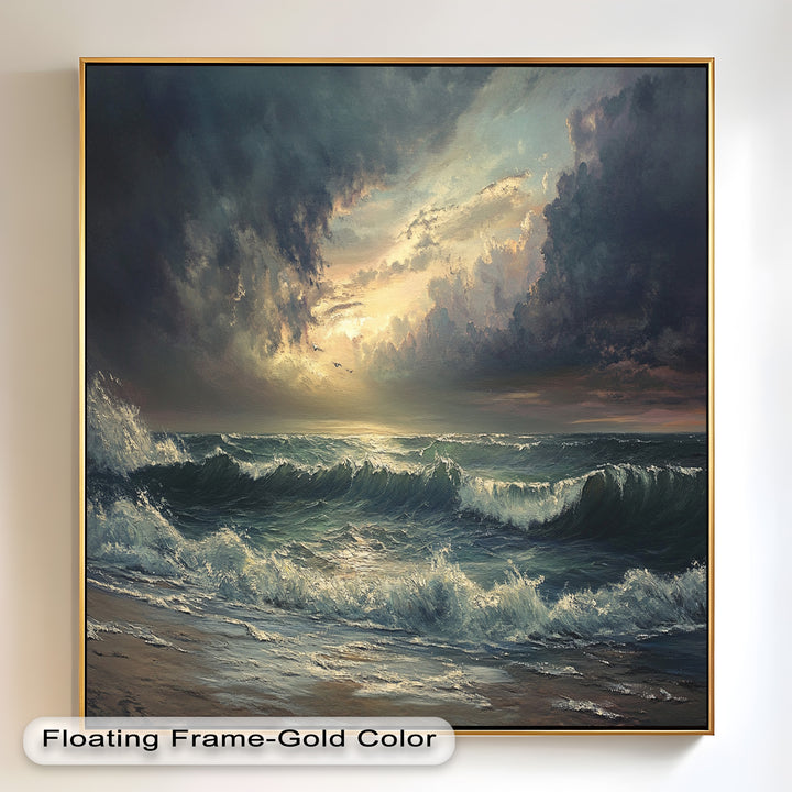 Ocean Sunset Wall Art - Storm Seascape Oil Painting