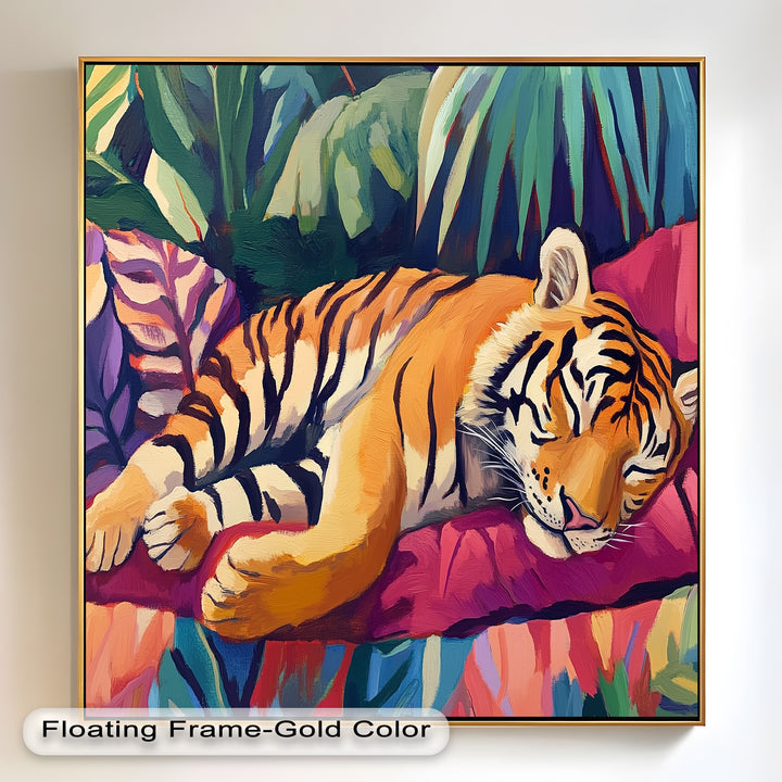 Resting Tiger Oil Painting – Fauvist Jungle Art