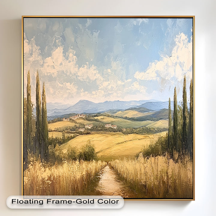 Vintage Aerial View – Scenic Countryside Oil Painting