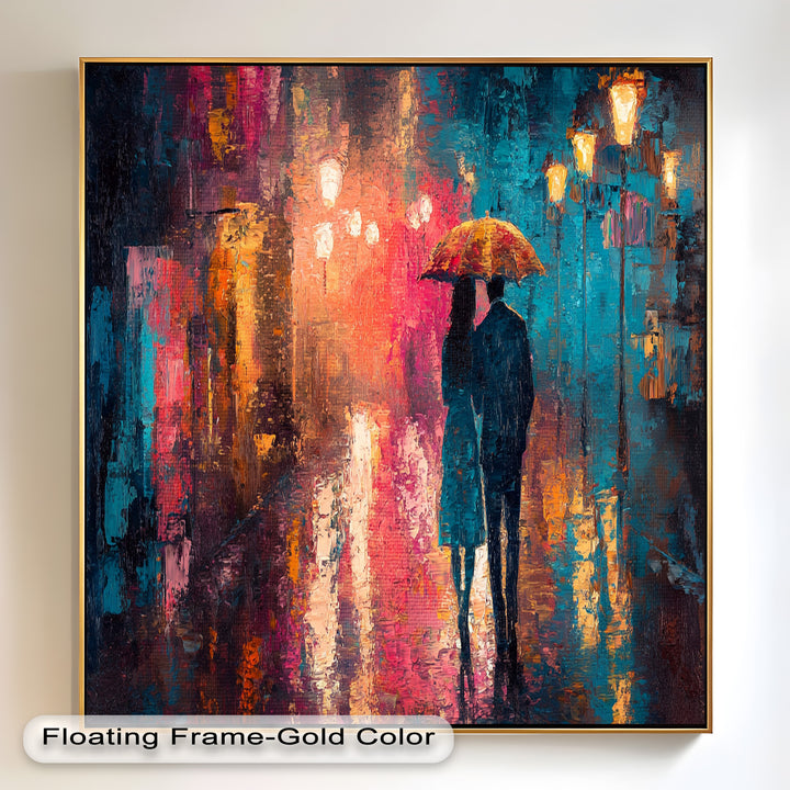 Evening Embrace – Lovers Under City Lights Love Oil Painting