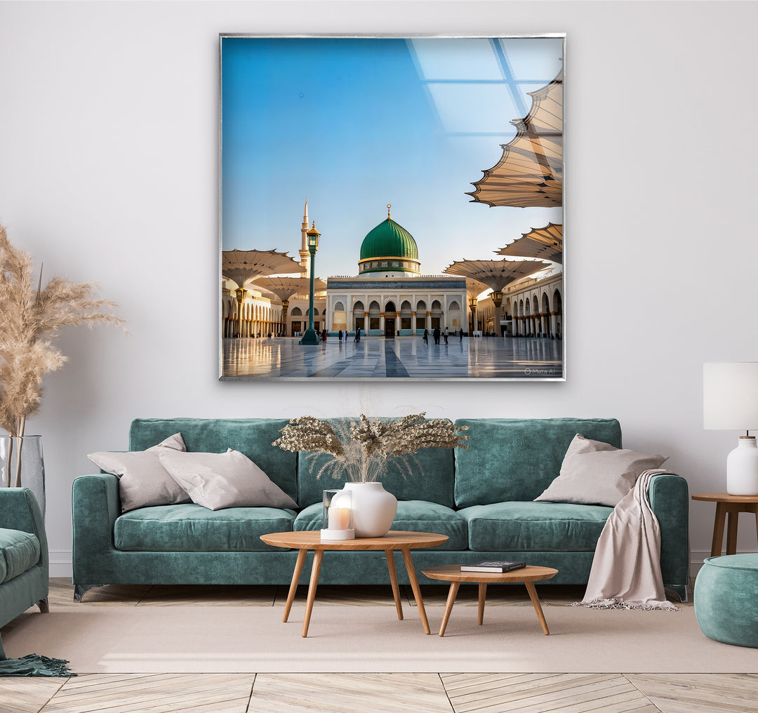 Serenity of Madinah – Green Dome Mosque Glass Wall Art