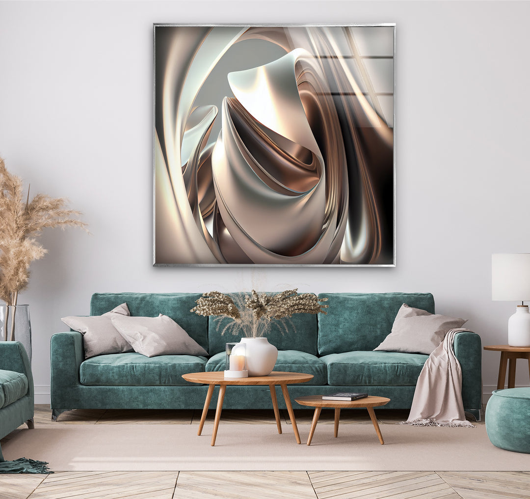 Champagne Sculpted Alloy – Abstract Metallic Fold Glass Wall Art
