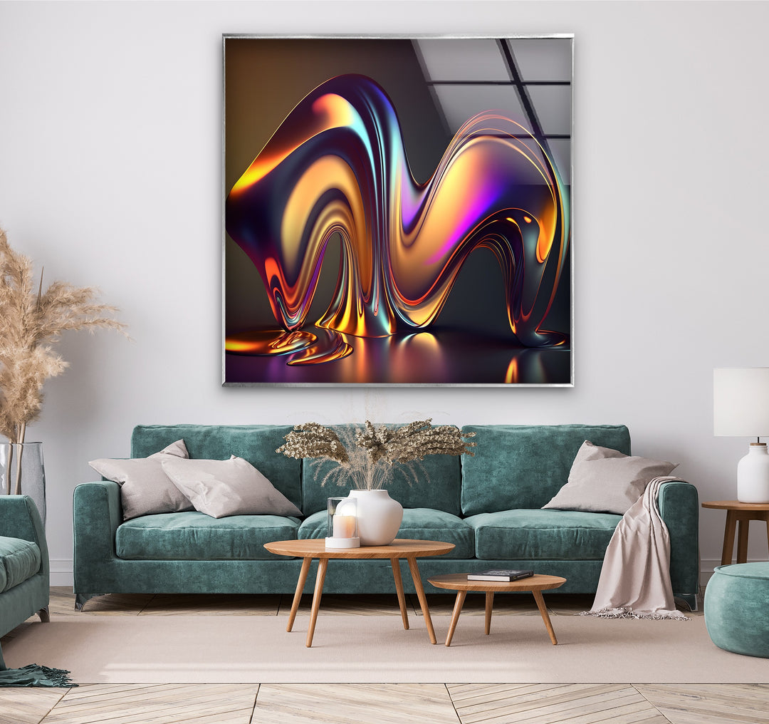 Radiant Melt Form – Iridescent Liquid Sculpture Glass Wall Art