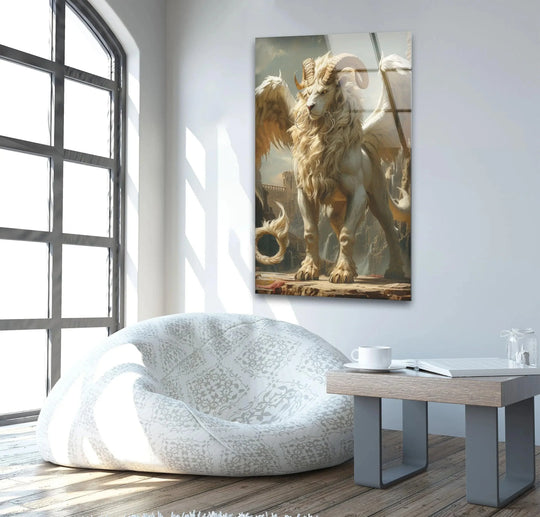 Stunning chimera glass art featuring a mythical creature with a polished finish, ready to add a touch of magic to any space.
