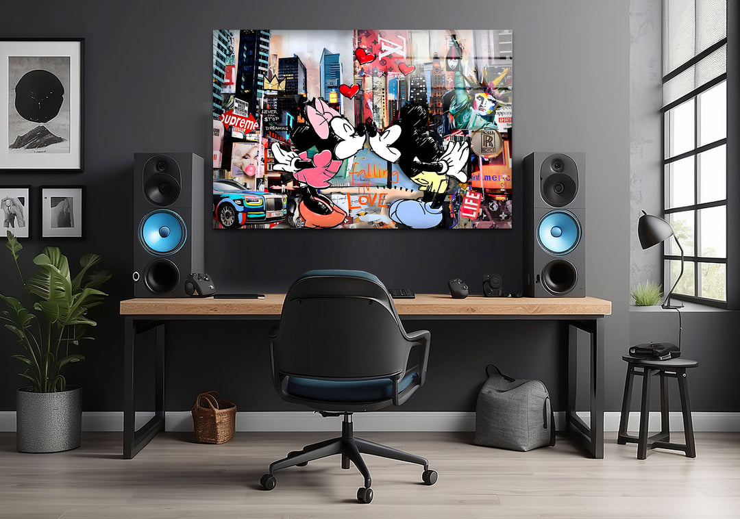 Kiss in New York Glass Wall Art picture on glass wall art, photos printed on glass
