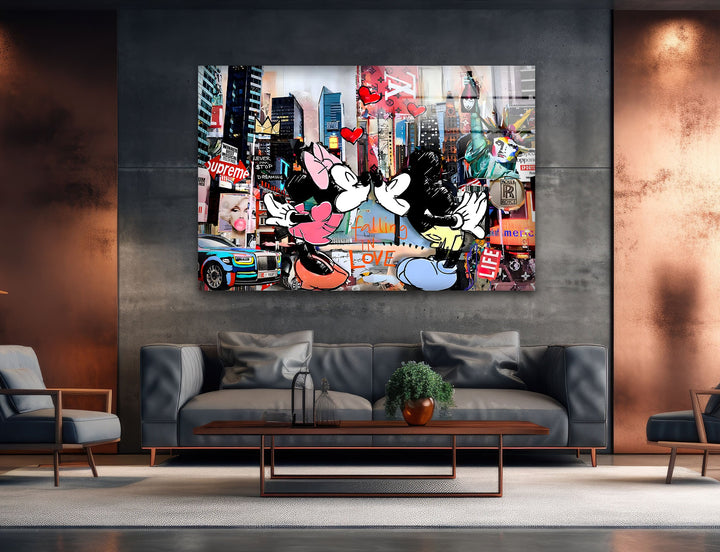 Kiss in New York Glass Wall Art print on glass, glass printed photos
