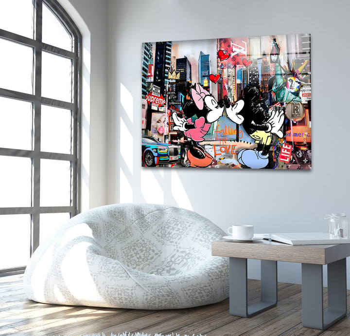 Kiss in New York Glass Wall Art stained glass wall art, stained glass wall decor

