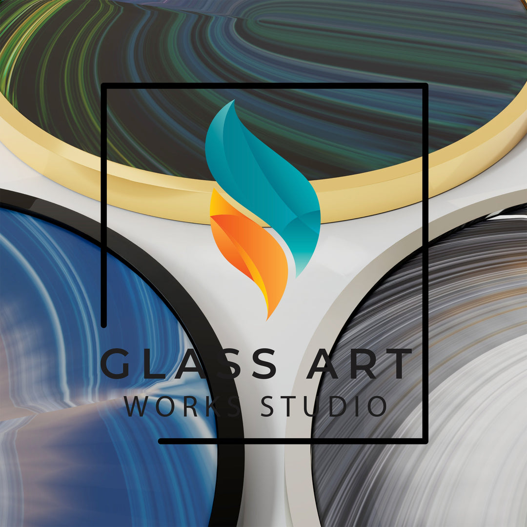 Radiant Gold and Aqua – Mandala Round Glass Wall Art