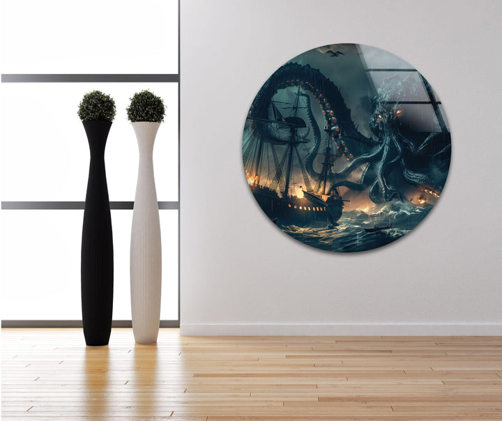 Giant Kraken Glass Wall Art stained glass wall art, stained glass wall decor
