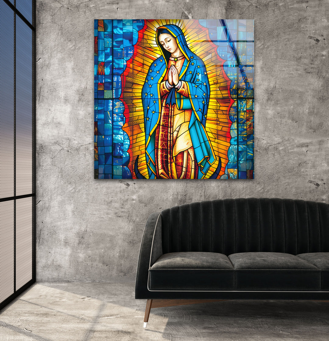 Lady of Guadal Glass Wall Art custom glass pictures, glass art prints
