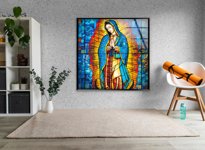 Lady of Guadal Glass Wall Art glass art painting, glass art for the Wall
