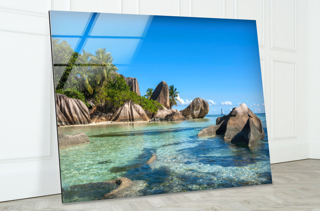 Tropical Rock Coast Wall Art – Crystal Blue Ocean Glass Print