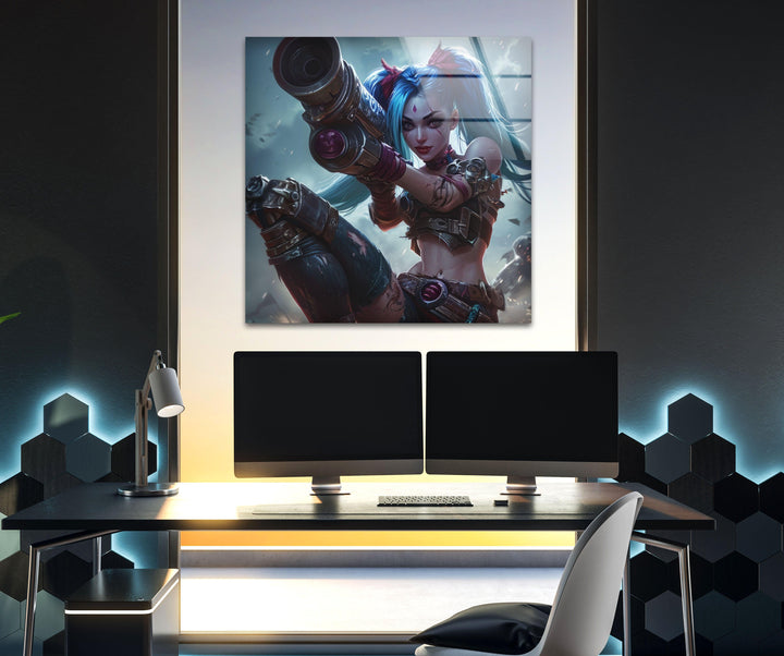 League Of Legends Jinx Glass Wall Art, glass art painting, glass art for the Wall