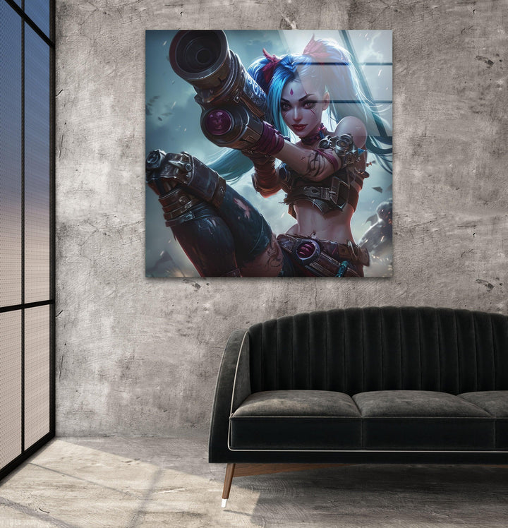 League Of Legends Jinx Glass Wall Art, art glass wall art, glass wall art pictures