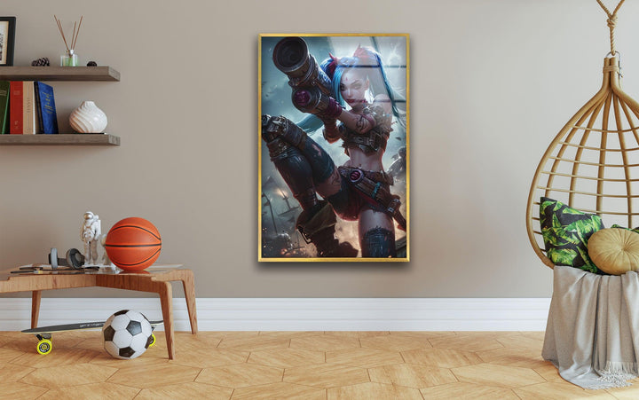 League Of Legends Jinx Glass Wall Art,   photo print on glass, prints on glass wall art
