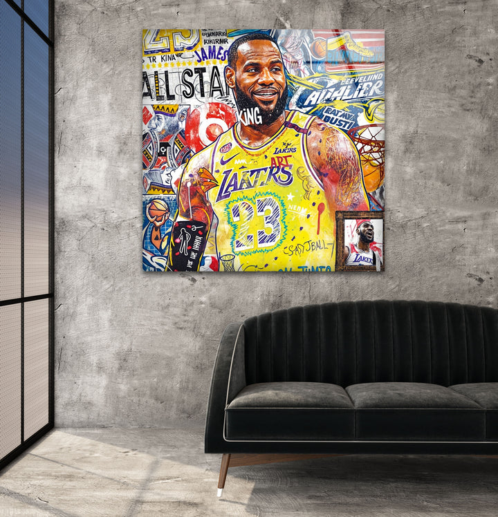 Lebron The King Glass Wall Art custom glass photo prints, large glass prints
