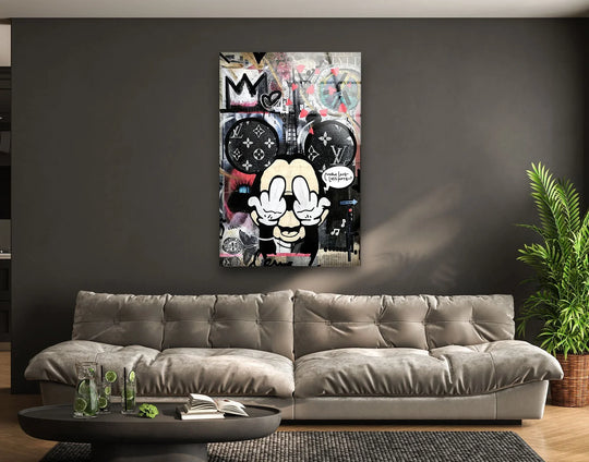 Focusing on the focal point, luxury graffiti pop art Mickey Mouse is the central subject of this stylish print wall art, bringing an edgy touch to a contemporary living space.