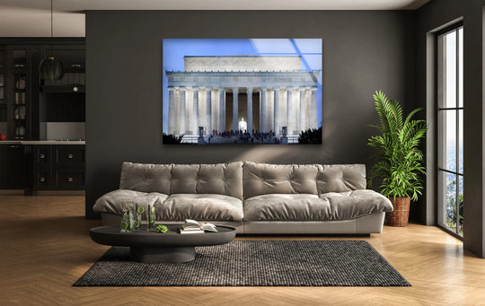 Enveloping the Lincoln Memorial wall art prints, the darkest area accentuates the illuminated masterpiece and its architectural details in a sophisticated display.