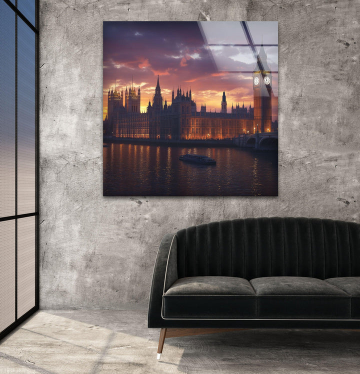 London Sunset Landscape Glass Wall Art stained glass wall art, stained glass wall decor
