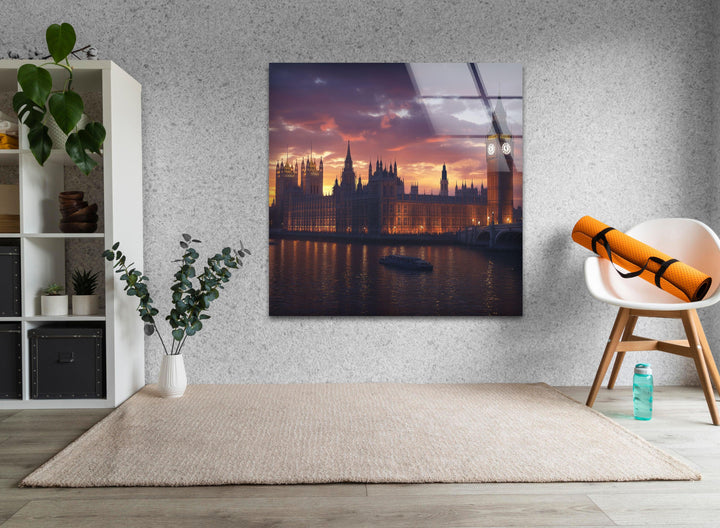 London Sunset Landscape Glass Wall Art custom glass pictures, glass art prints
