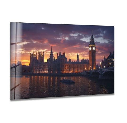 City prints glass wall art landscape of London at sunset and sunset wall art decorates your home with unique high quality glass print art