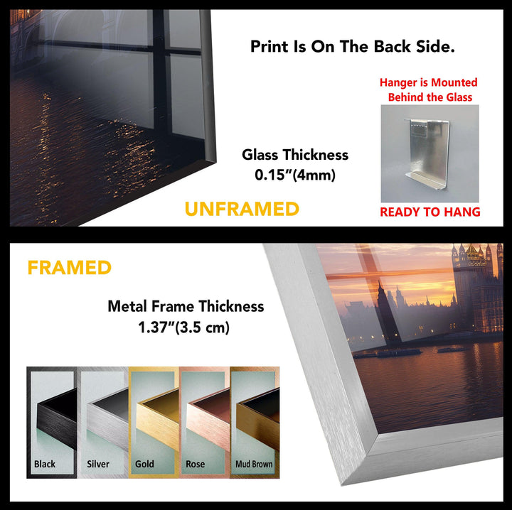 London Sunset Landscape Glass Wall Art