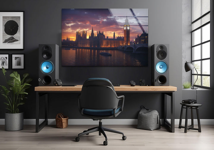 London Sunset Landscape Glass Wall Art large glass photo prints, glass wall photos
