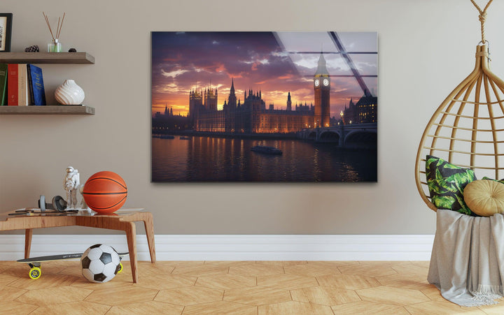 London Sunset Landscape Glass Wall Art print on glass, glass printed photos
