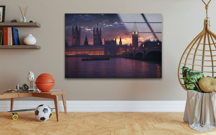 Sunset London Glass Wall Art picture on glass wall art, photos printed on glass
