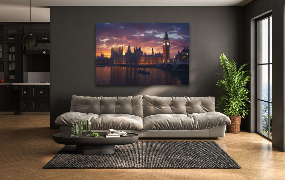 London Sunset Landscape Glass Wall Art glass pictures for Wall, glass prints wall art
