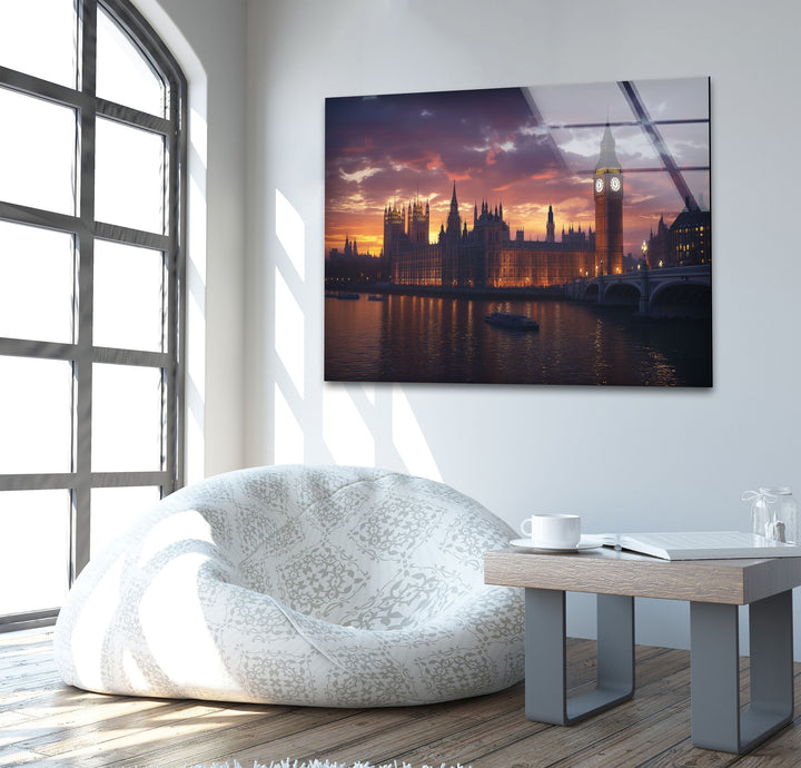 London Sunset Landscape Glass Wall Art print picture on glass, Tempered Glass Wall Art
