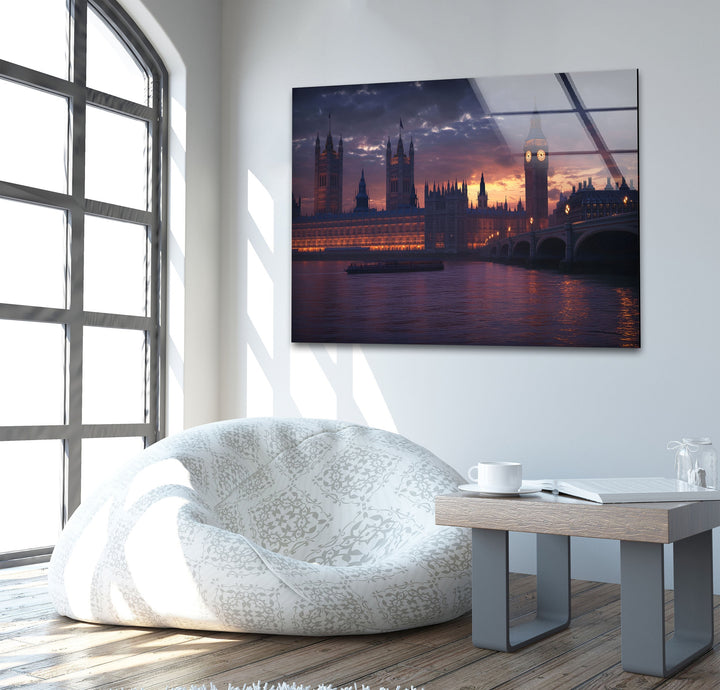 Sunset London Glass Wall Art print on glass, glass printed photos
