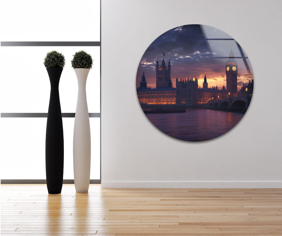 Sunset London Glass Wall Art print picture on glass, Tempered Glass Wall Art

