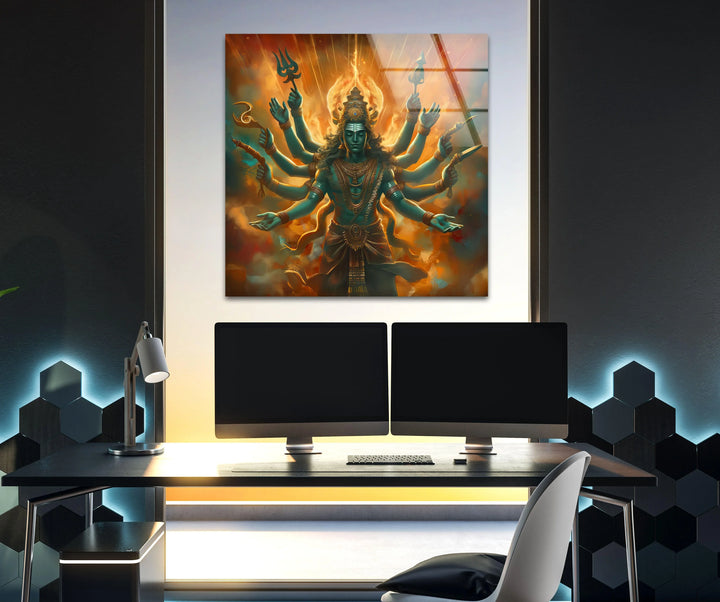 Lord Shiva Orange Glass Wall Art glass pictures for Wall, glass prints wall art
