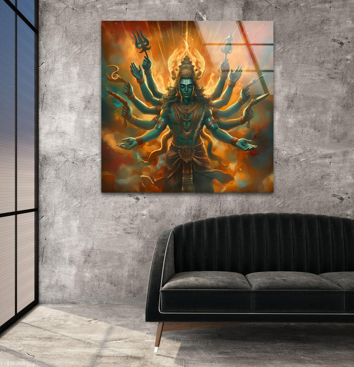 Lord Shiva Orange Glass Wall Art glass photo prints, glass picture prints
