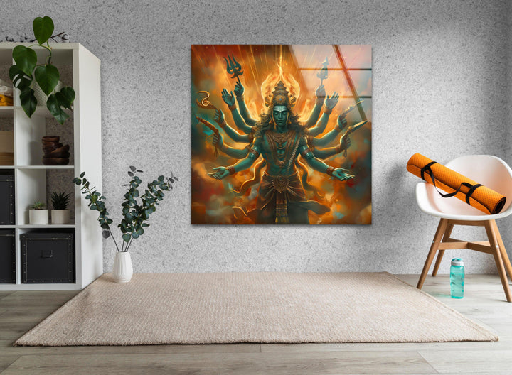 Lord Shiva Orange Glass Wall Art glass image printing, glass prints from photos
