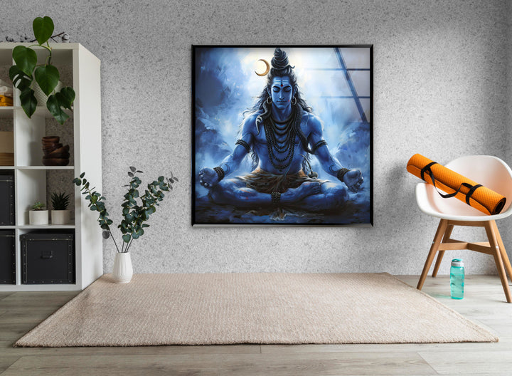 Lord Shiva Blue Glass Wall Art Glass Printing Wall Art, Print photos on glass
