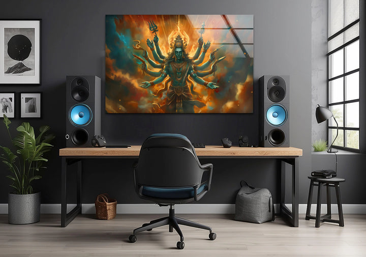 Lord Shiva Orange Glass Wall Art custom glass pictures, glass art prints
