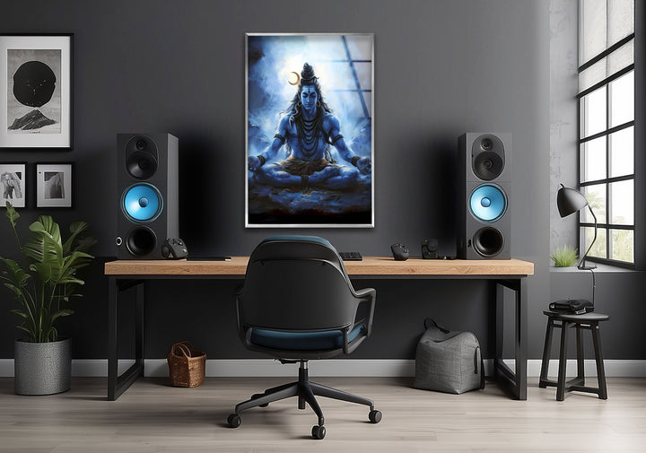 Lord Shiva Blue Glass Wall Art glass image printing, glass prints from photos
