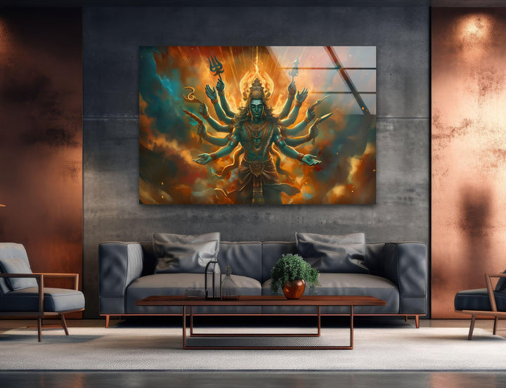 Lord Shiva Orange Glass Wall Art photo print on glass, prints on glass wall art

