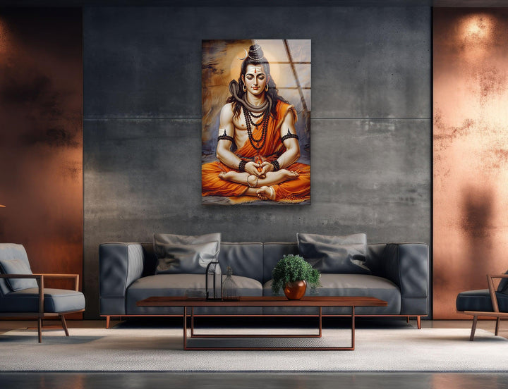 Lord Shiva God Orange Glass Wall Art glass wall decor, glass wall art decor
