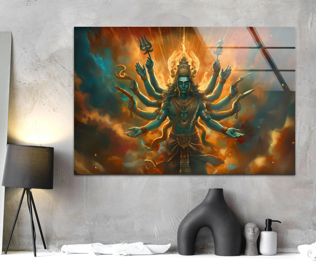 Lord Shiva Orange Glass Wall Art large glass photo prints, glass wall photos
