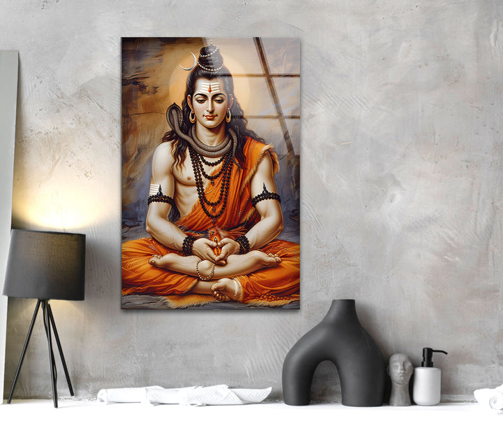 Lord Shiva God Orange Glass Wall Art stained glass wall art, stained glass wall decor
