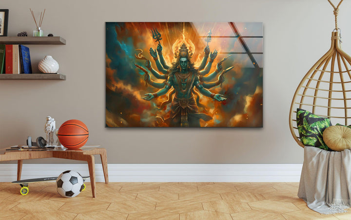 Lord Shiva Orange Glass Wall Art custom glass photo prints, large glass prints
