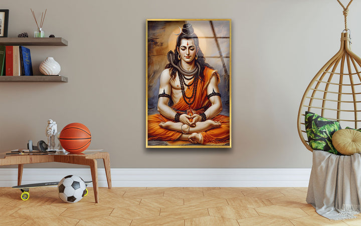 Lord Shiva God Orange Glass Wall Art glass art painting, glass art for the Wall
