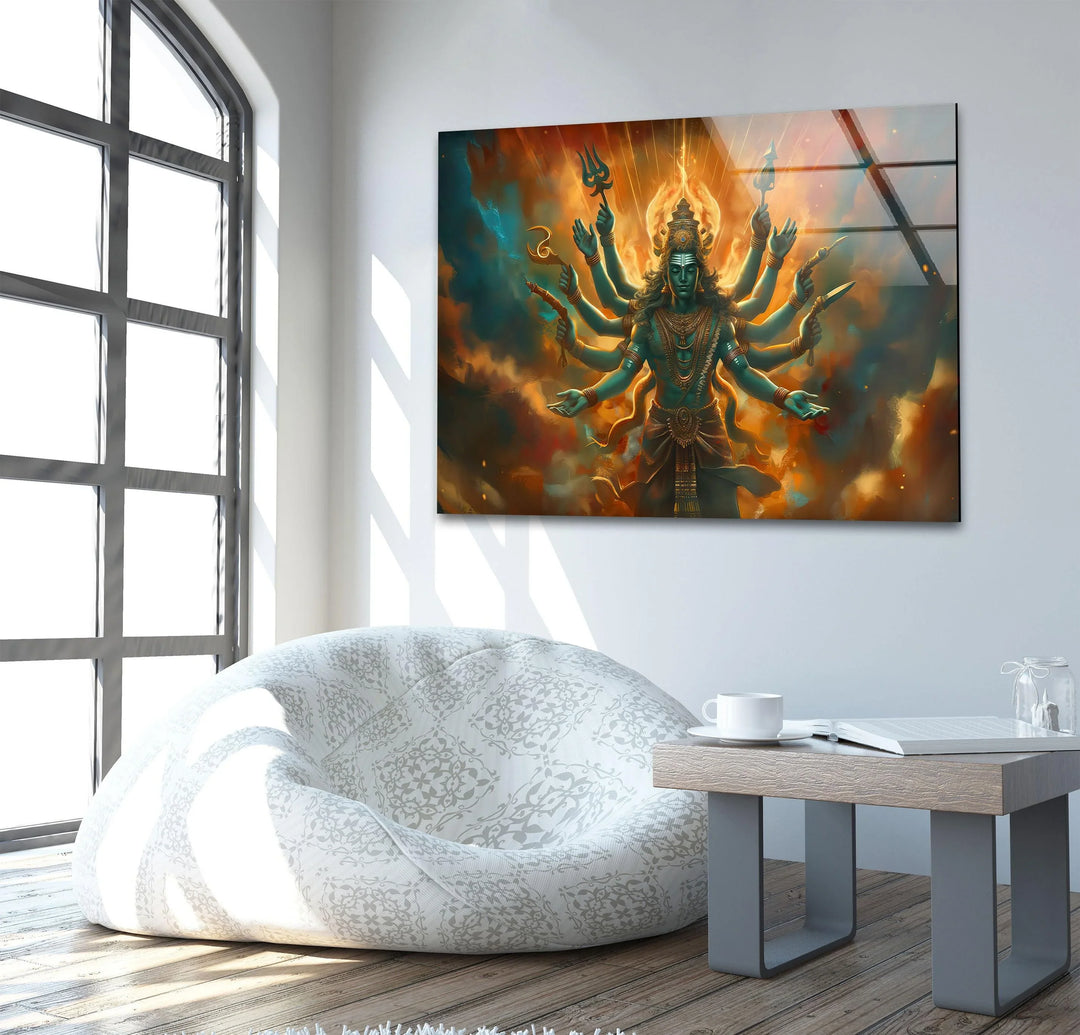 Lord Shiva Orange Glass Wall Art picture on glass wall art, photos printed on glass