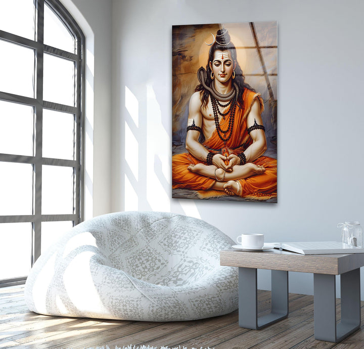 Lord Shiva God Orange Glass Wall Art art glass wall art, glass wall art pictures
