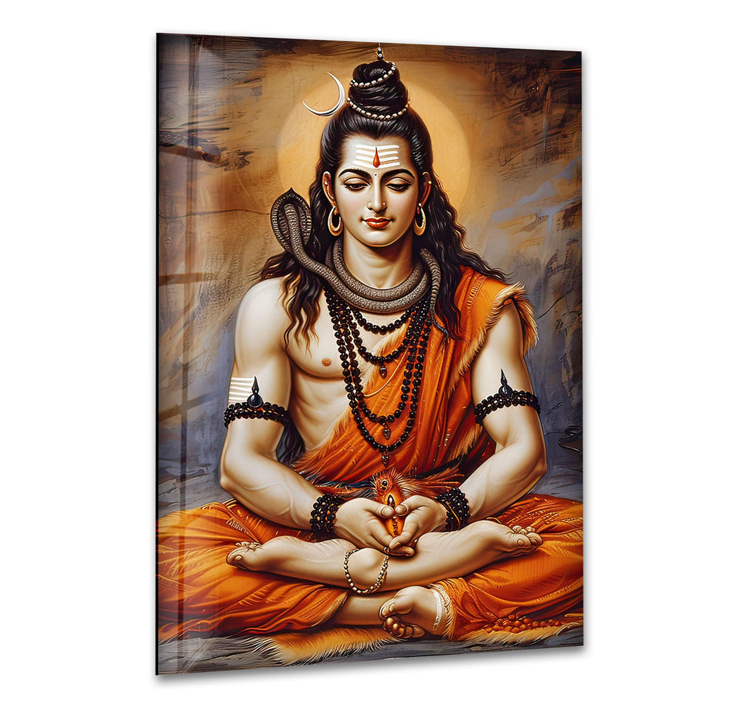 Lord Shiva God Orange Glass Wall Art photo print on glass, prints on glass wall art
