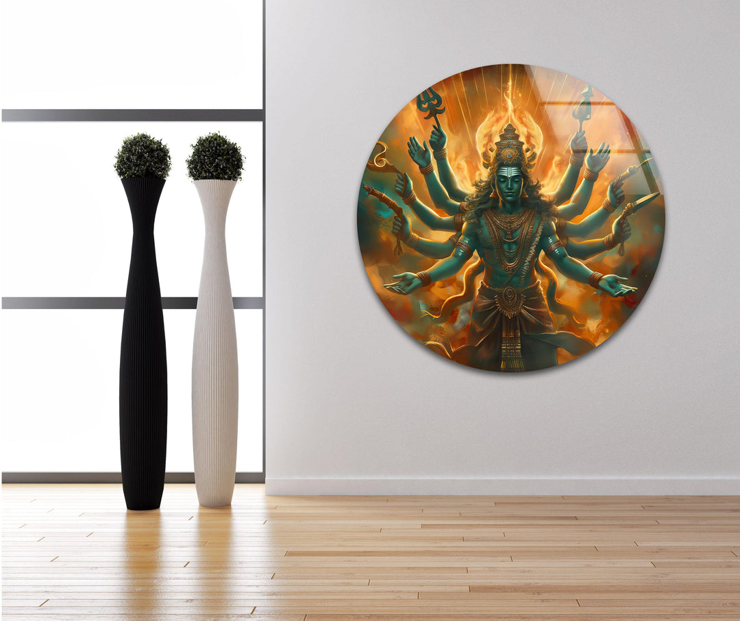 Lord Shiva Orange Glass Wall Art print on glass, glass printed photos

